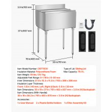 Commercial Ice Bin 78.4 L Underbar Ice Bin with Sliding Lid and Bottle Holders