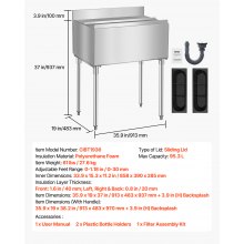 Commercial Ice Bin 95.3 L Underbar Ice Bin with Sliding Lid and Bottle Holders