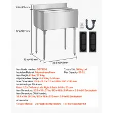 Commercial Ice Bin 95.3 L Underbar Ice Bin with Sliding Lid and Bottle Holders