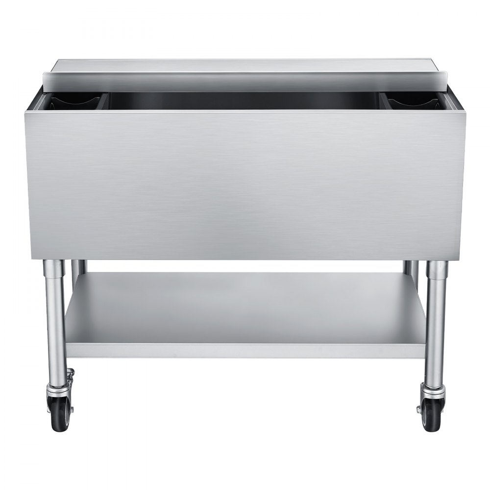 VEVOR Commercial Ice Bin, 100.7 Qt Max Capacity, 36 x 19 x 35 Inch Stainless Steel Ice Chest with Sliding Lid and Bottle Holders, Cooler Cart Cocktail Unit for Bar Restaurant Pub, NSF Certified