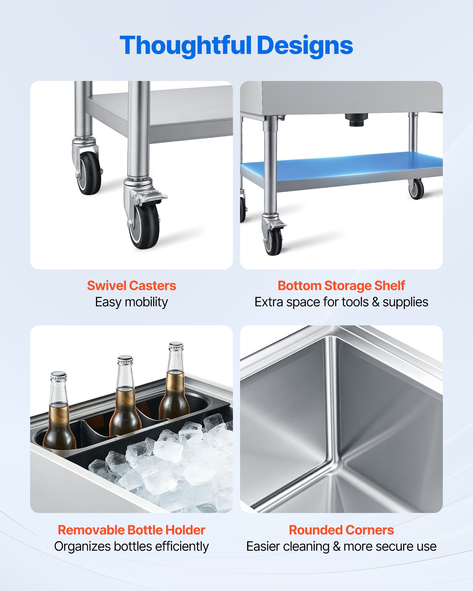 VEVOR Commercial Ice Bin, 100.7 Qt Max Capacity, 36 x 19 x 35 Inch Stainless Steel Ice Chest with Sliding Lid and Bottle Holders, Cooler Cart Cocktail Unit for Bar Restaurant Pub, NSF Certified