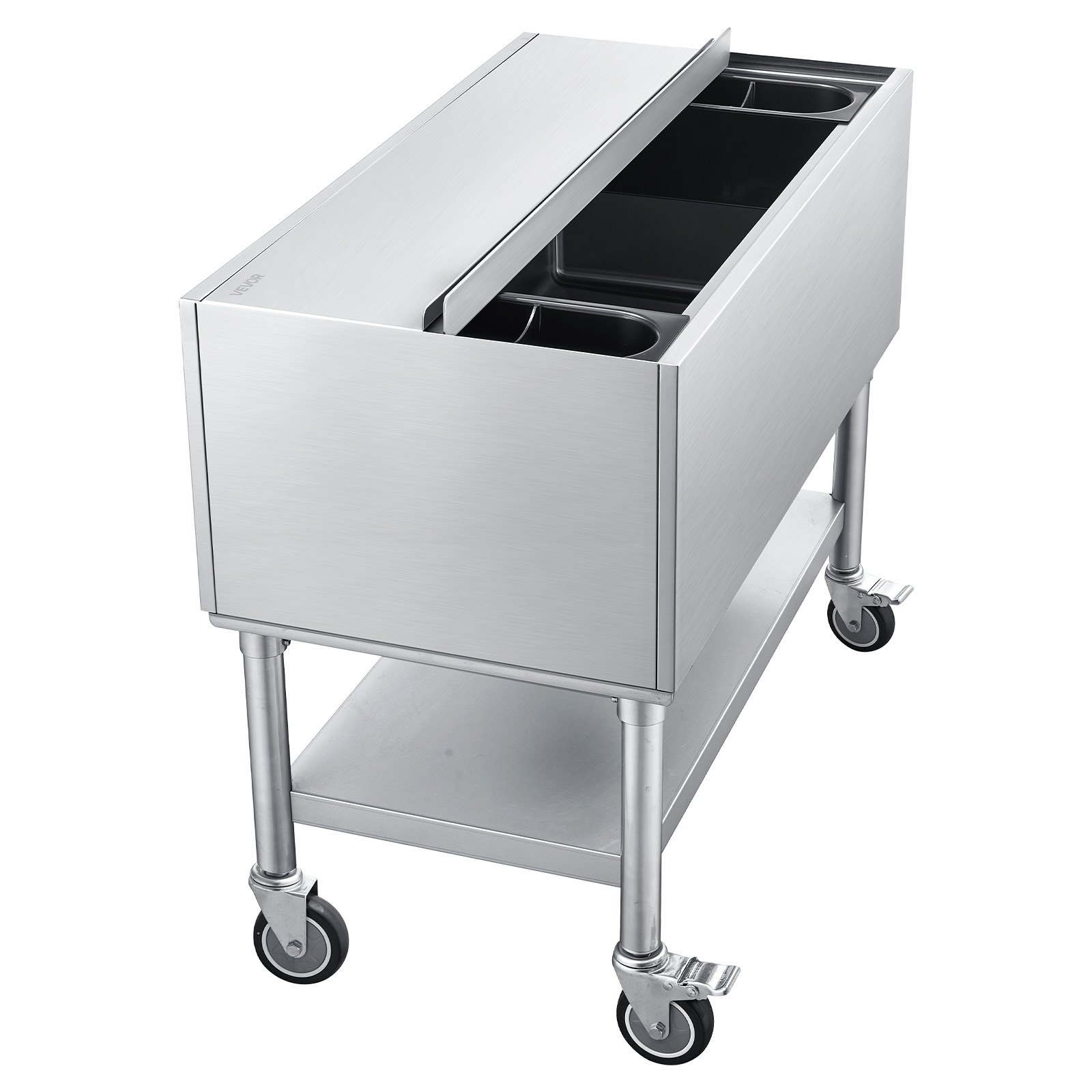 VEVOR Commercial Ice Bin, 100.7 Qt Max Capacity, 36 x 19 x 35 Inch Stainless Steel Ice Chest with Sliding Lid and Bottle Holders, Cooler Cart Cocktail Unit for Bar Restaurant Pub, NSF Certified