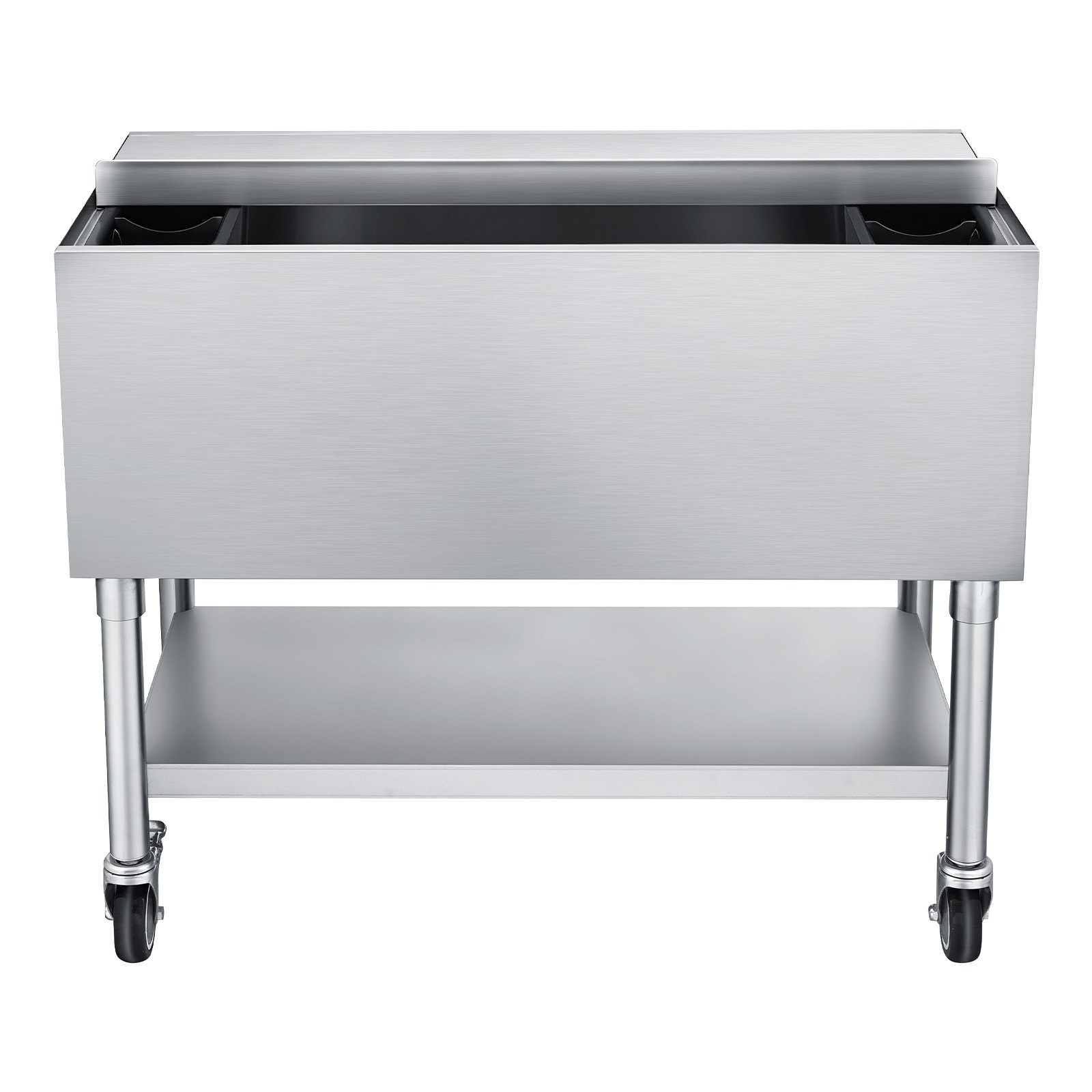 VEVOR Commercial Ice Bin, 100.7 Qt Max Capacity, 36 x 19 x 35 Inch Stainless Steel Ice Chest with Sliding Lid and Bottle Holders, Cooler Cart Cocktail Unit for Bar Restaurant Pub, NSF Certified
