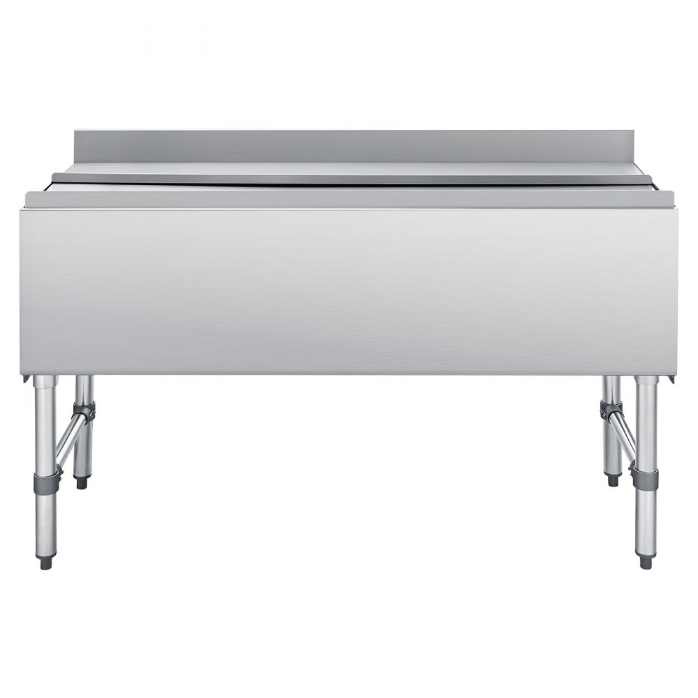 VEVOR Commercial Ice Bin, 137.4 Qt Max Capacity, 48 x 19 x 33 Inch Stainless Steel Ice Chest with Sliding Lid and Bottle Holders, Cooler Cart Cocktail Unit for Bar Restaurant Pub, NSF Certified