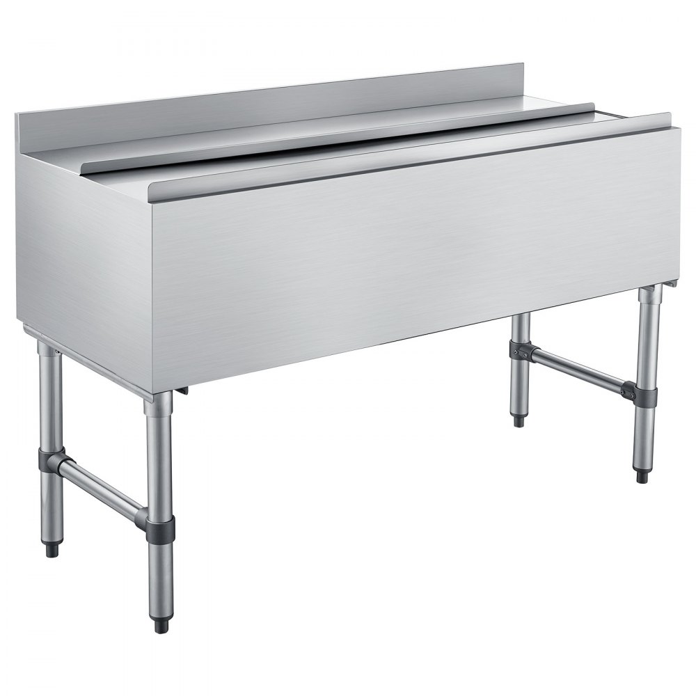 VEVOR Commercial Ice Bin, 137.4 Qt Max Capacity, 48 x 19 x 33 Inch Stainless Steel Ice Chest with Sliding Lid and Bottle Holders, Cooler Cart Cocktail Unit for Bar Restaurant Pub, NSF Certified