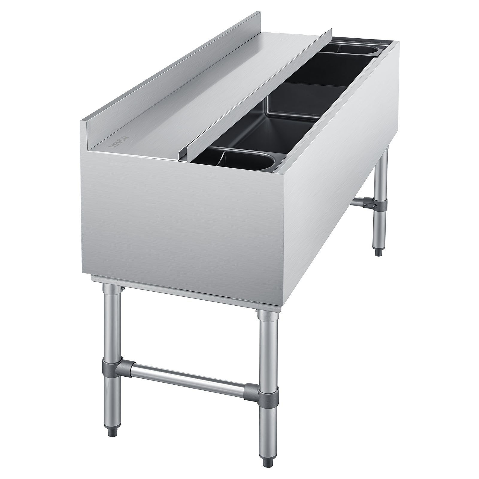 VEVOR Commercial Ice Bin, 137.4 Qt Max Capacity, 48 x 19 x 33 Inch Stainless Steel Ice Chest with Sliding Lid and Bottle Holders, Cooler Cart Cocktail Unit for Bar Restaurant Pub, NSF Certified
