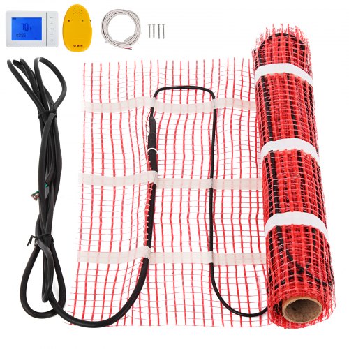 VEVOR 20 Sqft 120V Electric Radiant Floor Heating Mat with Alarmer and Programmable Floor Sensing Thermostat Self-Adhesive Mesh Underfloor Heat Warming Systems Mats Kit (20Sqft Kit)