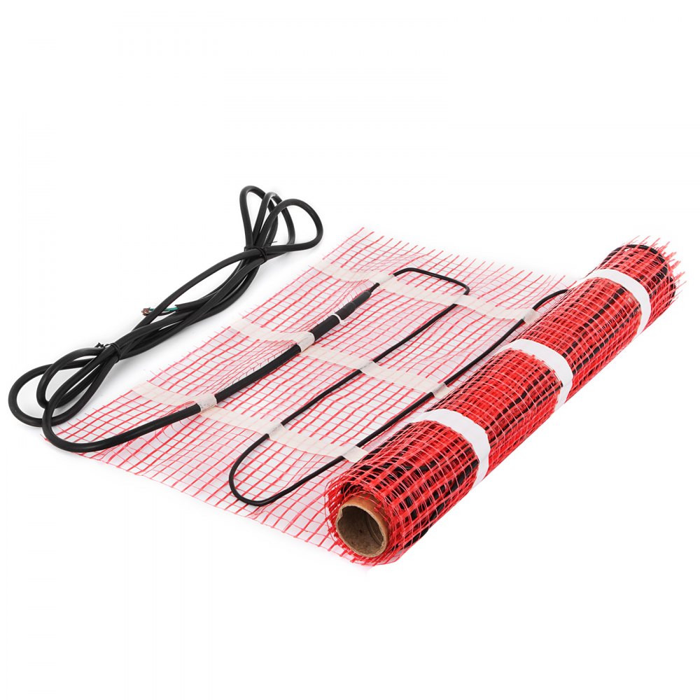 VEVOR Alfombrilla de calefacción por suelo radiante eléctrica de 20 pies cuadrados, 120 V, con alarma y termostato programable con detección de suelo, malla autoadhesiva, sistemas de calentamiento de calor por suelo radiante, kit de alfombrillas (kit de 20 pies cuadrados)