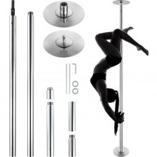 VEVOR Professional Dancing Pole, Spinning Static Dancing Pole Kit, Φορητό αφαιρούμενο κοντάρι, 45mm βαρέως τύπου κοντάρι από ανοξείδωτο ατσάλι, κοντάρι γυμναστικής με ρυθμιζόμενο ύψος, για γυμναστική στο σπίτι στο σπίτι, ασημί