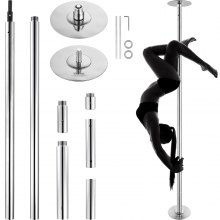 VEVOR Stâlp de dans profesional, set de stâlp de dans static rotativ, stâlp portabil detașabil, stâlp de oțel inoxidabil de 45 mm, stâlp de fitness reglabil în înălțime, pentru exerciții, club de gimnastică acasă, argintiu