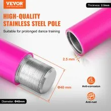 VEVOR Professional Dancing Pole, Spinning Static Dancing Pole Kit, Portable Removable Pole, 40mm Heavy-Duty Stainless Steel Pole, Height Adjustable Fitness Pole, for Exercise Home Club Gym, Pink