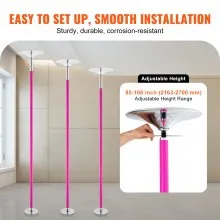 VEVOR Professional Dancing Pole, Spinning Static Dancing Pole Kit, Portable Removable Pole, 40mm Heavy-Duty Stainless Steel Pole, Height Adjustable Fitness Pole, for Exercise Home Club Gym, Pink