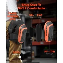 VEVOR Knee Pads for Work, Extended Heavy Duty Construction Knee Pads with 2 Extension Straps, Anti-Slip Foam Gel Knee Pads, Men & Women, for Gardening Flooring Roofing and Cleaning, Black and Orange