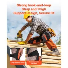 VEVOR Knee Pads for Work, Extended Heavy Duty Construction Knee Pads with 2 Extension Straps, Anti-Slip Foam Gel Knee Pads, Men & Women, for Gardening Flooring Roofing and Cleaning, Black and Orange