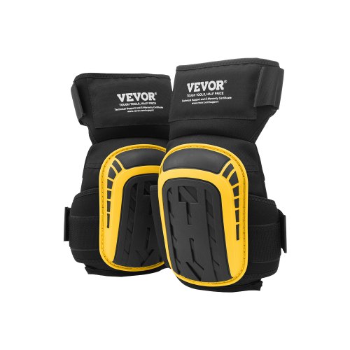 VEVOR Knee Pads for Work, Extended Heavy Duty Construction Knee Pads with 2 Extension Straps, Foam Gel Cushion, Anti-slip for Gardening Flooring Roofing and Cleaning, Men & Women, Yellow and Black