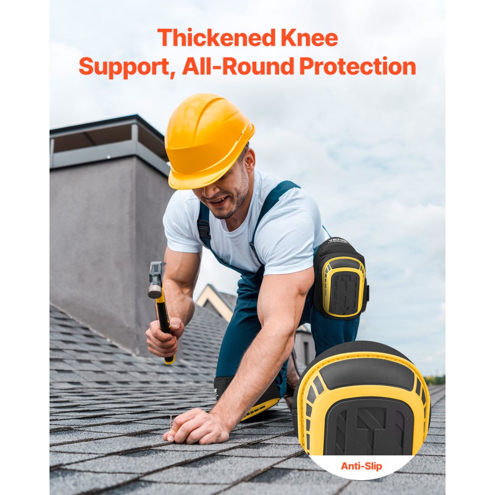 VEVOR Knee Pads for Work, Extended Heavy Duty Construction Knee Pads with 2 Extension Straps, Anti-slip Foam Gel Knee Pads, Men & Women, for Gardening Flooring Roofing and Cleaning, Yellow and Black