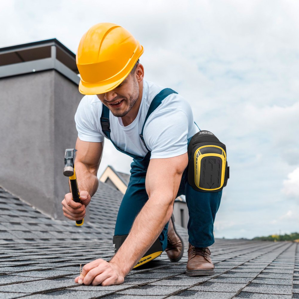 VEVOR Knee Pads for Work, Extended Heavy Duty Construction Knee Pads with 2 Extension Straps, Anti-slip Foam Gel Knee Pads, Men & Women, for Gardening Flooring Roofing and Cleaning, Yellow and Black