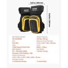 VEVOR Knee Pads for Work, Extended Heavy Duty Construction Knee Pads with 2 Extension Straps, Foam Gel Cushion, Anti-slip for Gardening Flooring Roofing and Cleaning, Men & Women, Yellow and Black