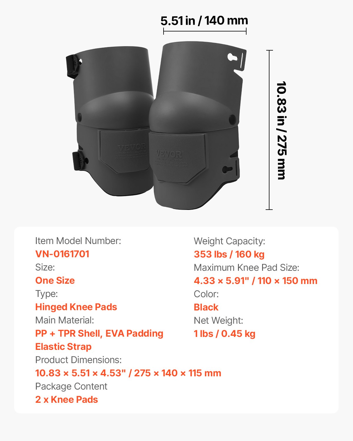 VEVOR Knee Pads for Work, Extra Thick Construction Knee Pads with Foam Cushion - Pro Protection & Comfort, Ideal Roofing Knee Pads|Gardening Knee Pads|Flooring Knee Pads| for Men & Women, Black