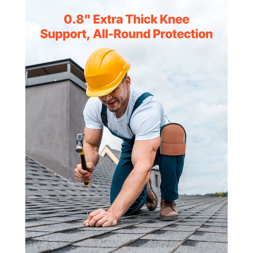 VEVOR Knee Pads for Work, Durable Leather Construction Pads, Machine Washable Work Knee Pads, Easy to Wear and Take off, Extra Thick Knee Support for Gardening Flooring and Cleaning, Black and Brown