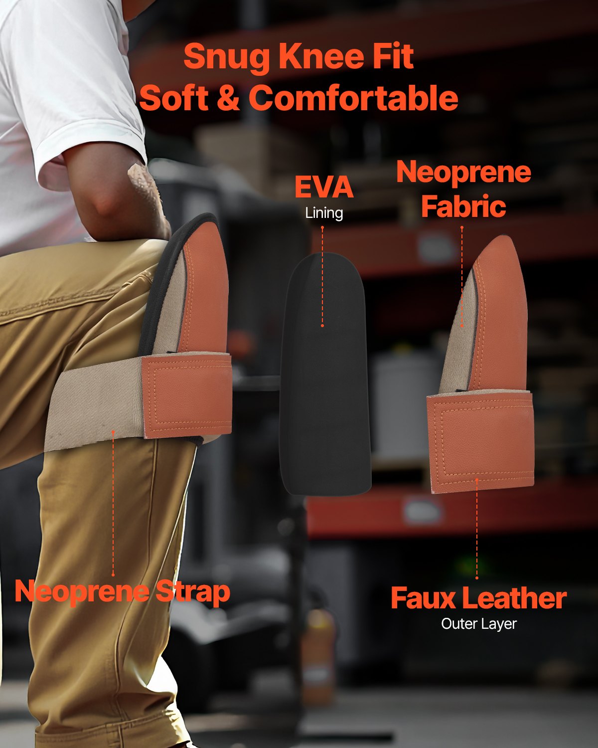 VEVOR Knee Pads for Work, Durable Leather Construction Pads, Machine Washable Work Knee Pads, Easy to Wear and Take off, Extra Thick Knee Support for Gardening Flooring and Cleaning, Black and Brown