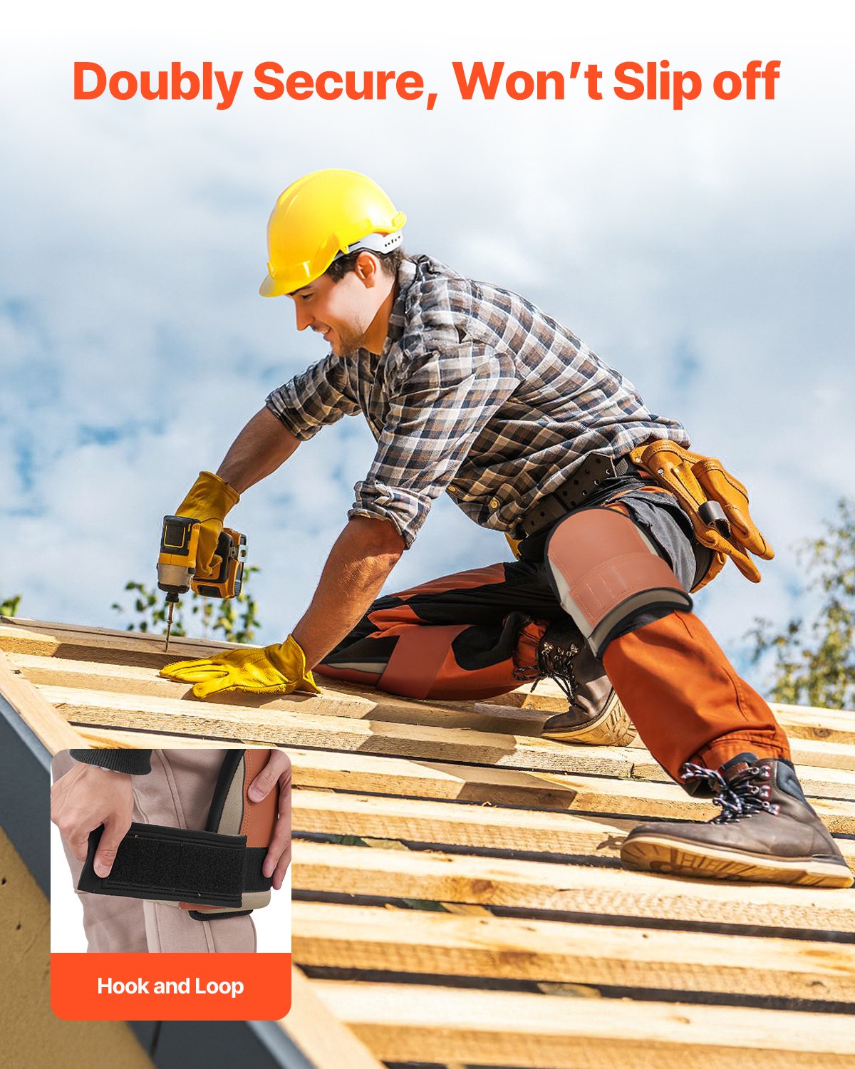 VEVOR Knee Pads for Work, Durable Leather Construction Pads, Machine Washable Work Knee Pads, Easy to Wear and Take off, Extra Thick Knee Support for Gardening Flooring and Cleaning, Black and Brown