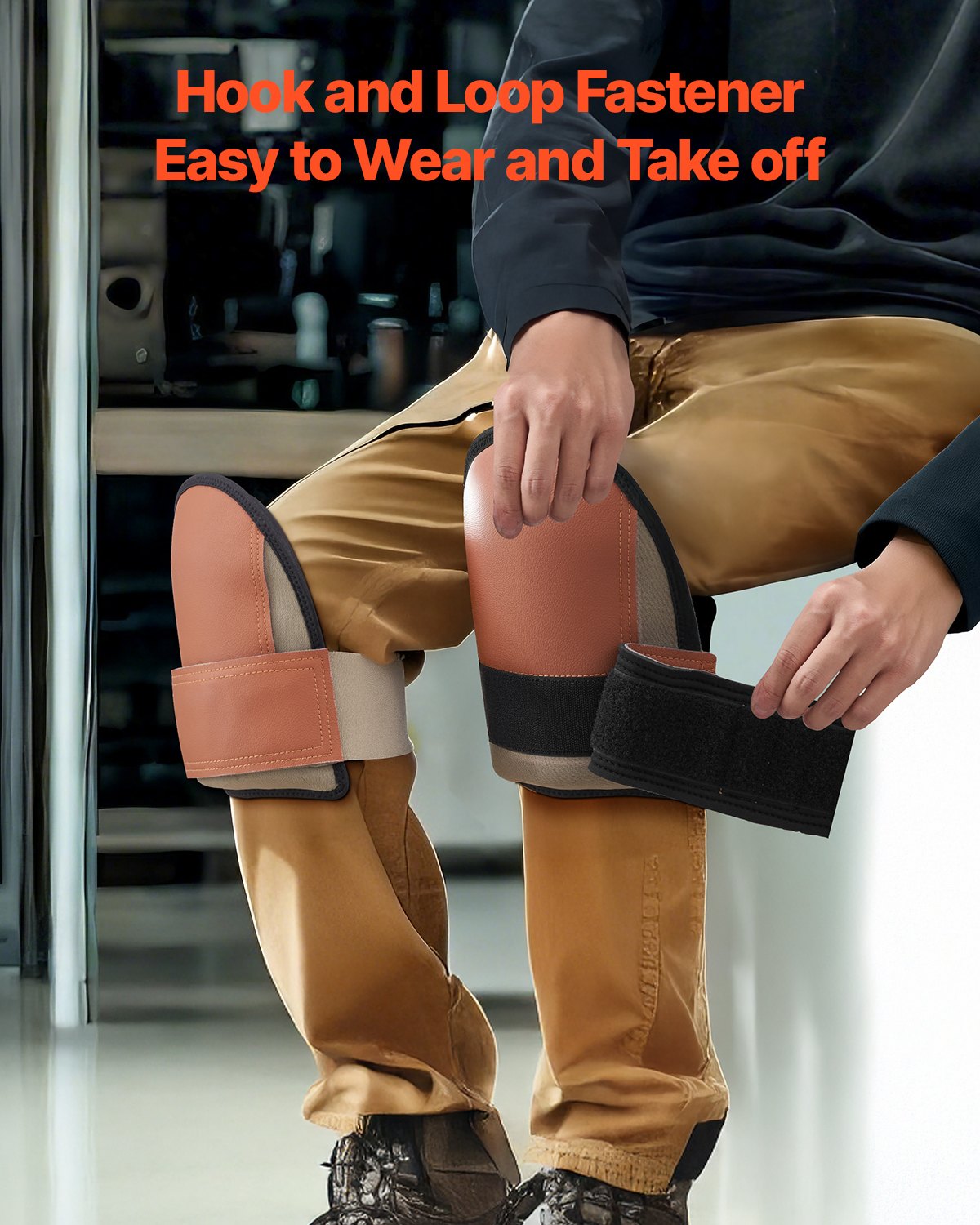VEVOR Knee Pads for Work, Durable Leather Construction Pads, Machine Washable Work Knee Pads, Easy to Wear and Take off, Extra Thick Knee Support for Gardening Flooring and Cleaning, Black and Brown