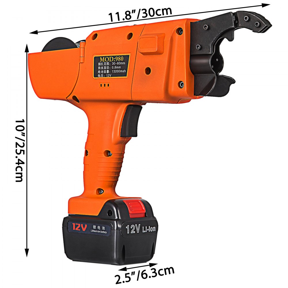 30-60mm Automatic Rebar Tying Machine 13200mah Rebar Tier Tool Double Battery