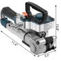 VEVOR pneumatic strapping tool, black handle, dimensions 11.4&quot; x 10.8&quot; x 3.5&quot;.