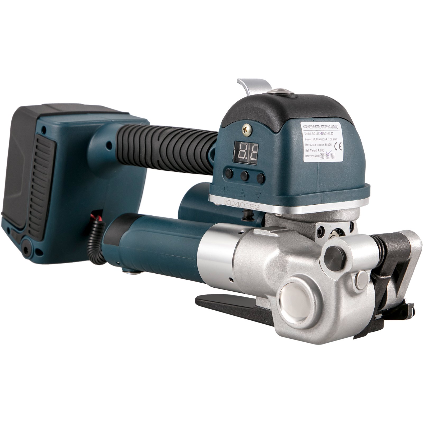 VEVOR Electric Strapping Tool DD19A Handheld Strapping Machine for 0.4-0.7inch Width PP/PET Belt, Electric Welding Strapping Tool with 400-3500N Adjustable Tension, Battery Power Strapping Machine