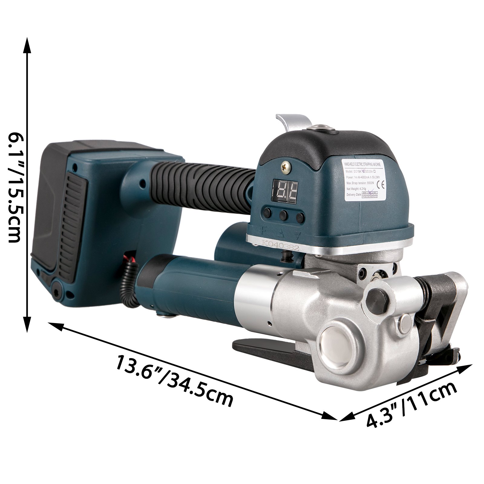 VEVOR Electric Strapping Tool DD19A Handheld Strapping Machine for 0.4-0.7inch Width PP/PET Belt, Electric Welding Strapping Tool with 400-3500N Adjustable Tension, Battery Power Strapping Machine