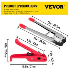 VEVOR Kit de bandă manuală pentru legături pentru paleți, instrumente manuale de legare PET/PP Mașină de ambalat 1000M Legături de mână, întinzător și etanșare pentru curele de 12 mm