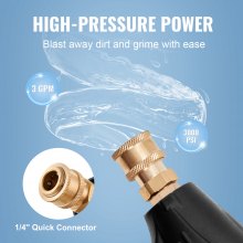 VEVOR Short Pressure Washer Gun, 4350 PSI High Power Washer Spay Gun, M22-14 Inlet & 1/4'' Outlet Hose Connector Foam Gun, Stainless Steel Pressure Washer Handle with 5 Color Quick Connect Nozzles