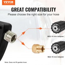 VEVOR Short Pressure Washer Gun, 4350 PSI High Power Washer Spay Gun, M22-14 Inlet & 1/4'' Outlet Hose Connector Foam Gun, Stainless Steel Pressure Washer Handle with 5 Color Quick Connect Nozzles