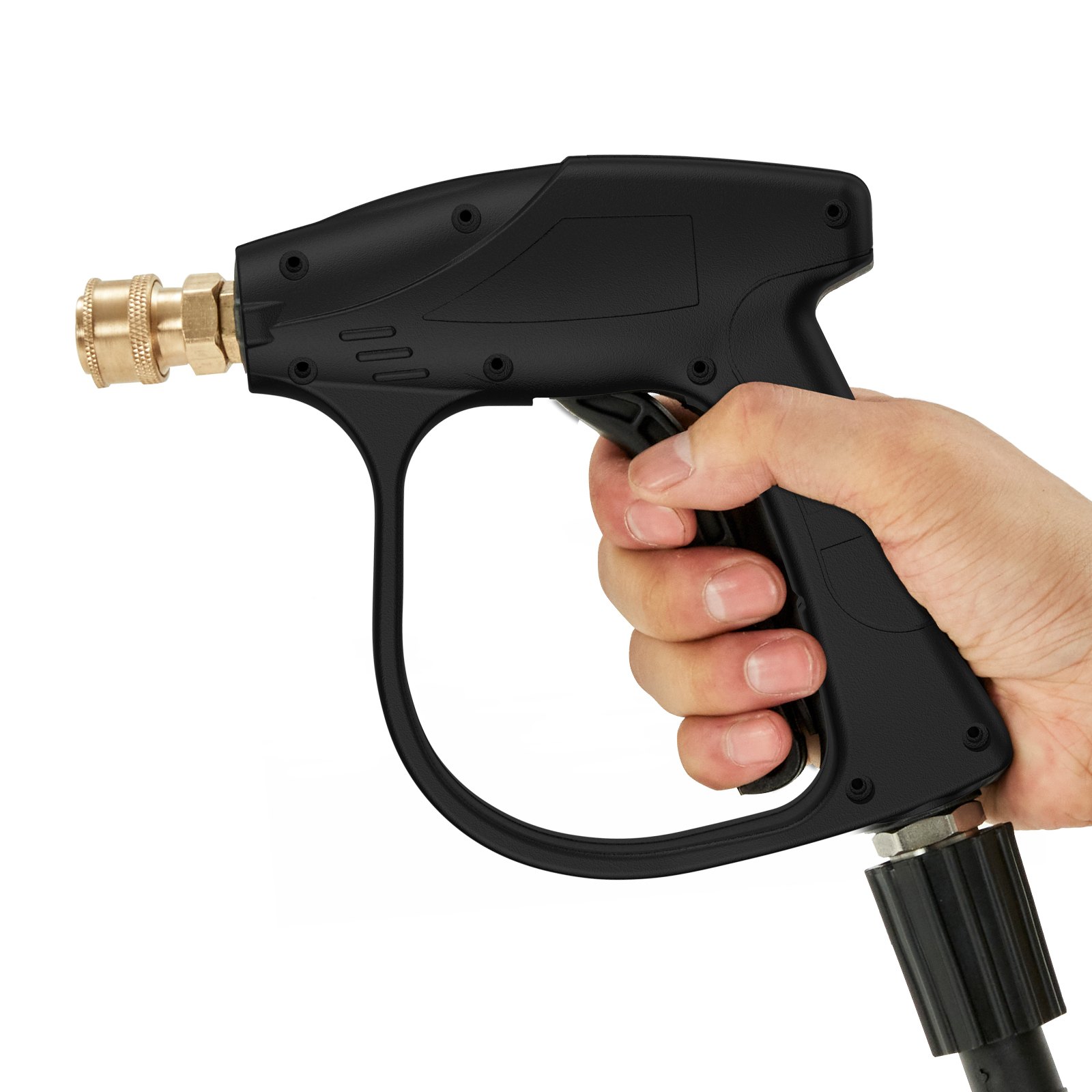 VEVOR Short Pressure Washer Gun, 4350 PSI High Power Washer Spay Gun, M22-14 Inlet & 1/4'' Outlet Hose Connector Foam Gun, Stainless Steel Pressure Washer Handle with 5 Color Quick Connect Nozzles