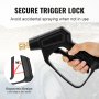 VEVOR pressure washer gun with secure trigger lock, ergonomic design, and 90-degree mechanism detail.