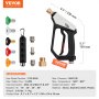 VEVOR Short Pressure Washer Gun, 5000 PSI High Power Washer Spay Gun, M22-14 mm / M22-15 / 3/8'' Inlet & 1/4'' Outlet Hose Connector Foam Gun, Pressure Washer Handle with 5 Color Quick Connect Nozzles