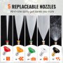 5 replaceable nozzles for VEVOR pressure washer gun with varying spray patterns and uses.