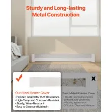 VEVOR Baseboard Heater Covers, Basic Series 1526 mm Standard Electric Heating Unit Front Cover for Home Improvement, Heavy-duty Steel, Easy Installation for Bedroom Replacing Old Cover, White