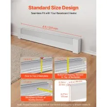VEVOR Baseboard Heater Covers, Basic Series 4 ft Standard Electric Heating Unit Front Cover for Home Improvement, Heavy-duty Steel, Easy Installation for Bedroom Replacing Old Cover, White