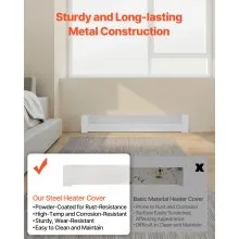 VEVOR Baseboard Heater Covers, Basic Series 4 ft Standard Electric Heating Unit Front Cover for Home Improvement, Heavy-duty Steel, Easy Installation for Bedroom Replacing Old Cover, White