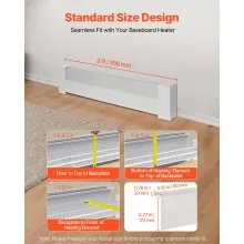 VEVOR Baseboard Heater Covers, Basic Series 3 ft Standard Electric Heating Unit Front Cover for Home Improvement, Heavy-duty Steel, Easy Installation for Bedroom Replacing Old Cover, White