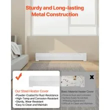 VEVOR Baseboard Heater Covers, Premium Series 4 ft Standard Electric Heating Unit Front Cover for Home Improvement, Heavy-duty Steel, Easy Installation for Bedroom Replacing Old Cover, White
