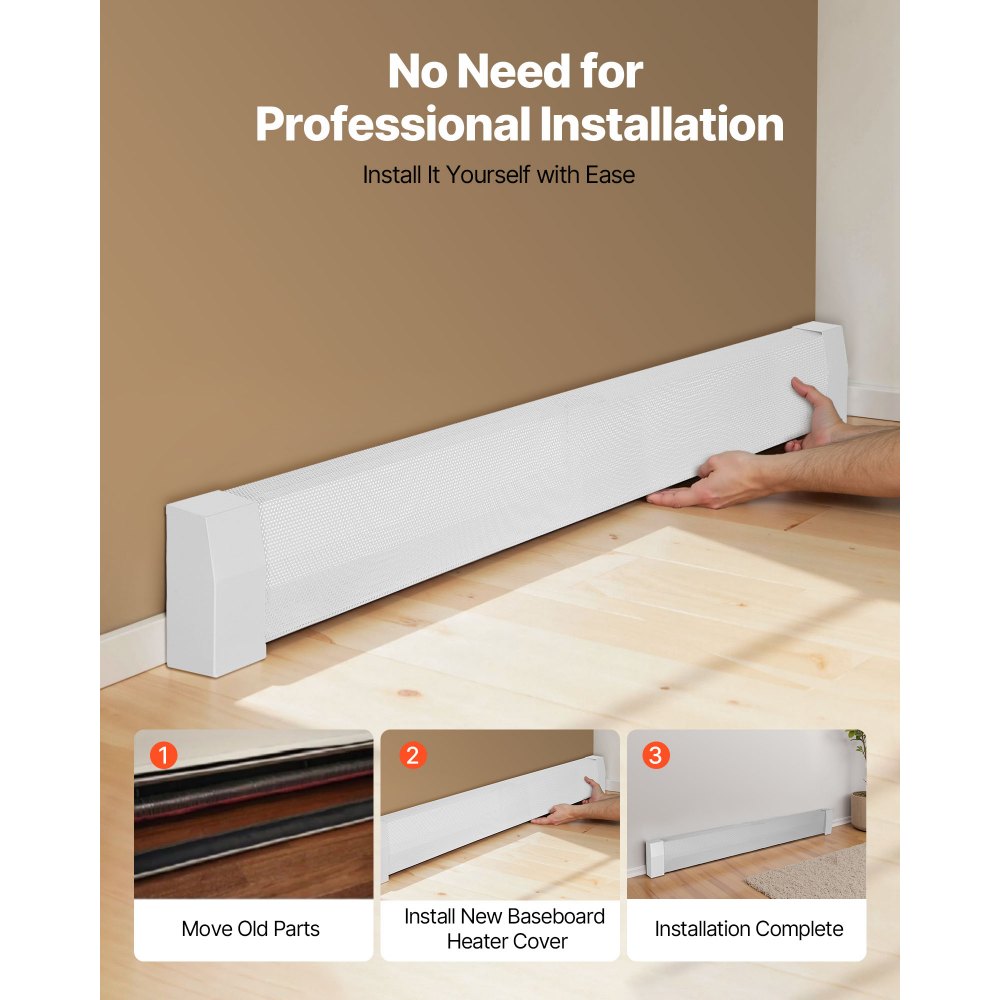 VEVOR Baseboard Heater Covers, Premium Series 1527 mm Standard Electric Heating Unit Front Cover for Home Improvement, Heavy-duty Steel, Easy Installation for Bedroom Replacing Old Cover, White