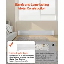 VEVOR Baseboard Heater Covers, Premium Series 5 ft Standard Electric Heating Unit Front Cover for Home Improvement, Heavy-duty Steel, Easy Installation for Bedroom Replacing Old Cover, White