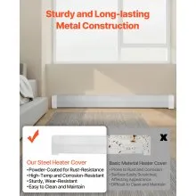 VEVOR Baseboard Heater Covers, Premium Series 6 ft Standard Electric Heating Unit Front Cover for Home Improvement, Heavy-duty Steel, Easy Installation for Bedroom Replacing Old Cover, White