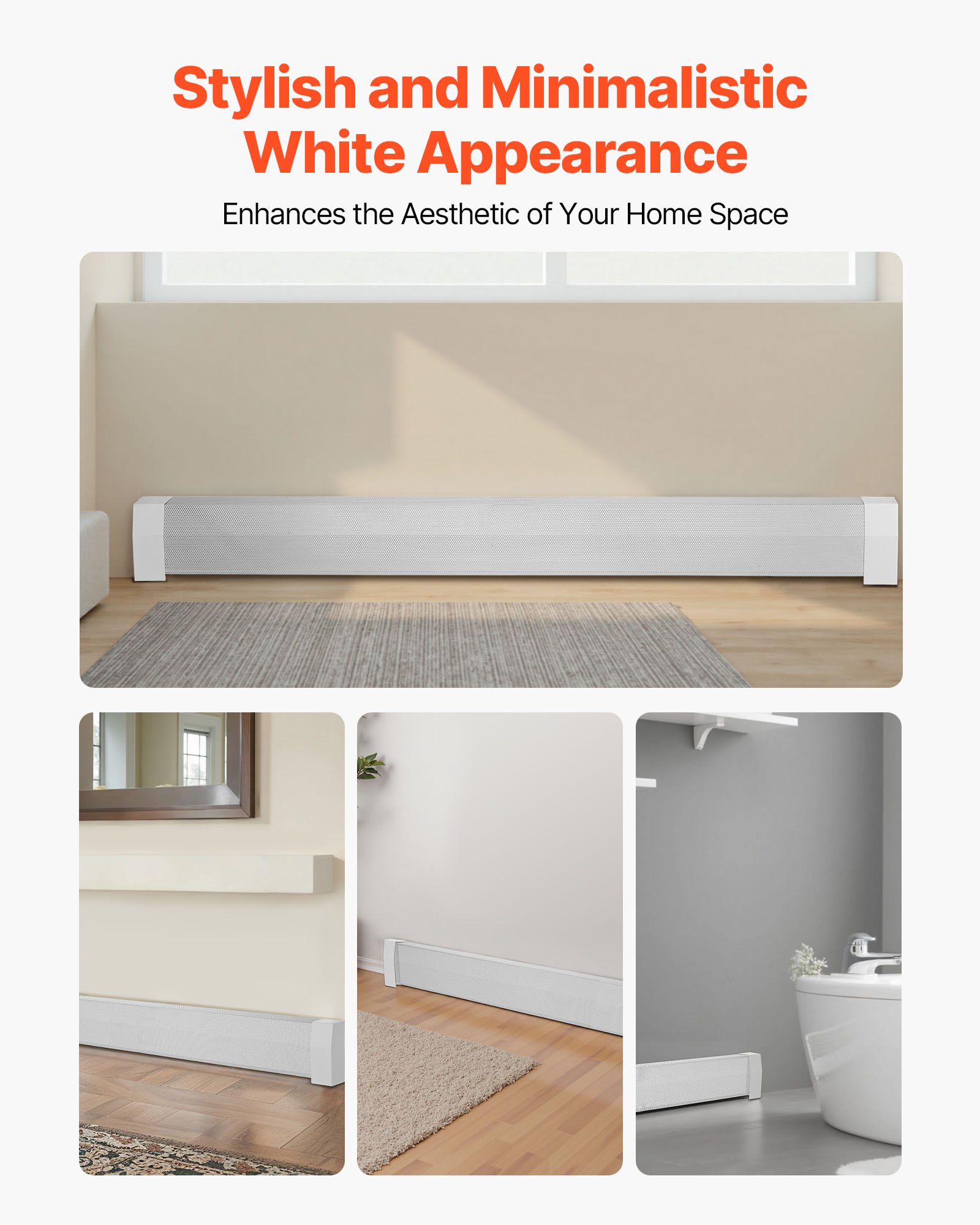 VEVOR Baseboard Heater Covers, Premium Series 1832 mm Standard Electric Heating Unit Front Cover for Home Improvement, Heavy-duty Steel, Easy Installation for Bedroom Replacing Old Cover, White