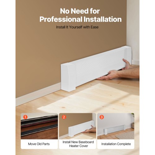 VEVOR Baseboard Heater Cover - 3 Ft Standard Size, Steel, White, Easy Replacement For Old Covers