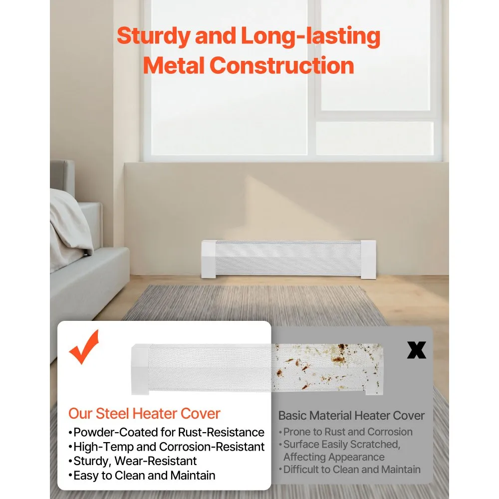 VEVOR Baseboard Heater Covers, Premium Series 3 ft Standard Electric Heating Unit Front Cover for Home Improvement, Heavy-duty Steel, Easy Installation for Bedroom Replacing Old Cover, White