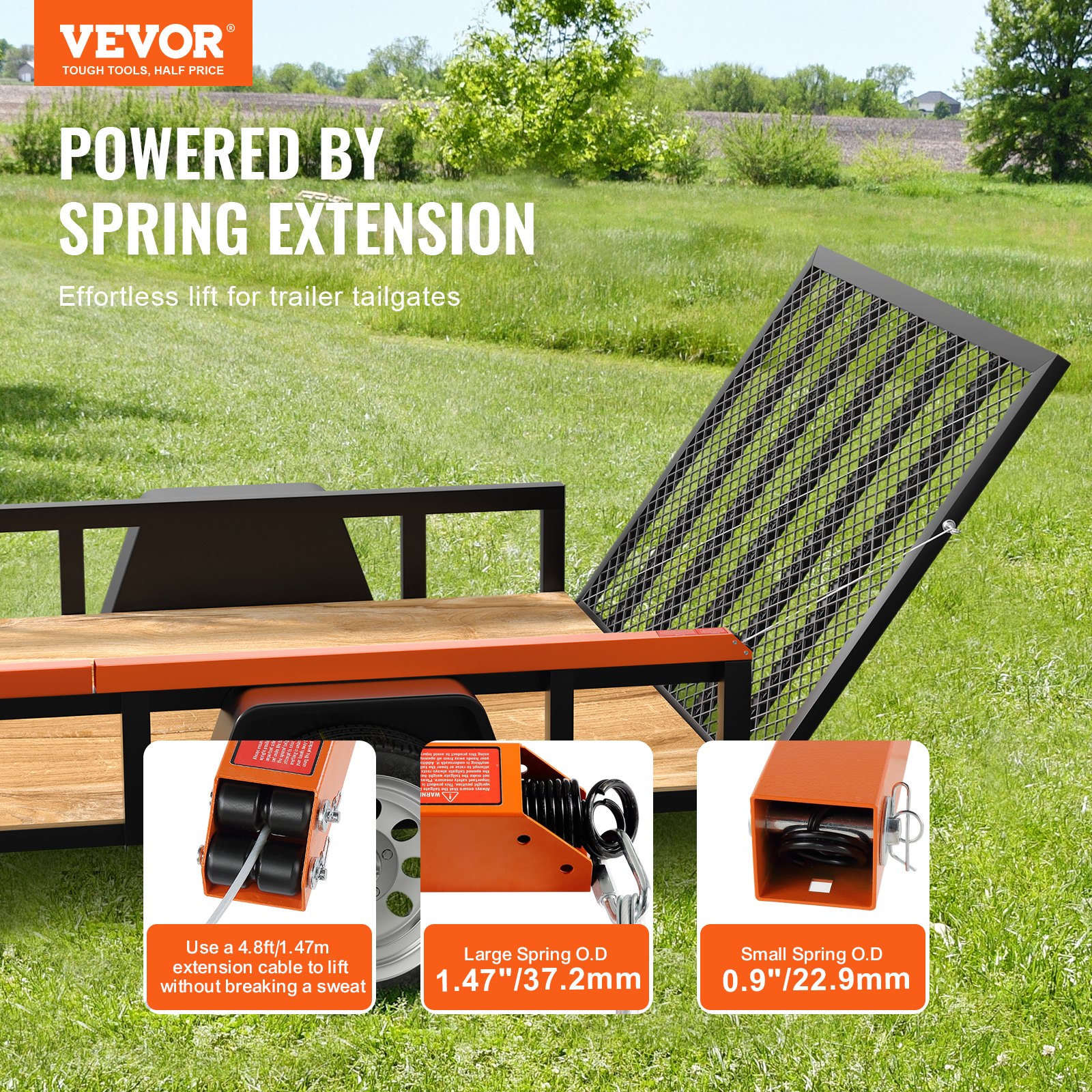VEVOR TrailTailgate er Lift Assist, Max 180 lbs Load Capacity, Compatible with Open Utility Trailer Tailgate and Ramp, with 10 to 24 Inches Heights Side Rail and 4 to 6 Feet Height Tail Gate or Ramp
